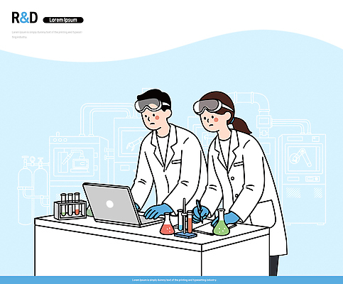 직업 잡화 컨셉 실험기구 실험 전자제품 개발 파일형식 벡터 연구원 실험실 컴퓨터 시험관 액체 컬러 도구 과학 자료 스크린 보고서 협력 과정 장갑 일러스트 국내일러스트 AI파일 연구복 연구개발