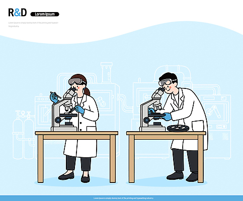 직업 과학 가구 컨셉 모션 실험기구 실험 개발 학자 파일형식 벡터 실험실 과학자 현미경 견본 자료 관찰 기록 작업 집중 탁자 장비 연구원 분석 과정 실습 전문직 협력 일러스트 국내일러스트 AI파일 연구복 연구개발