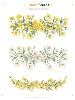 식물 디자인 꽃 예술 패턴 일러스트 자연 수채화 장식 초록색 여름 노란색 봄 공예 가랜드 창의력 Garland 국내일러스트 AI파일 계절 컬러 무늬 취미 파티용품 생태계 파일형식 벡터