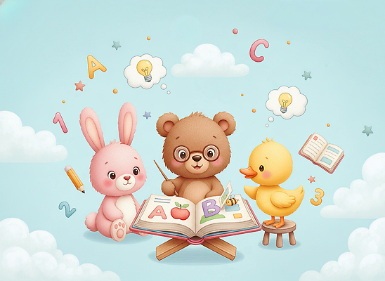 JPG 교육 별 생각 과일 일러스트 곰 상상 놀이 하늘 오리 이야기 책 친구 학습 토끼 즐거움 동화책 국내일러스트 AI일러스트 AI콘텐츠 자연요소 동물 감정 포유류 관계 조류 반려동물 파일형식