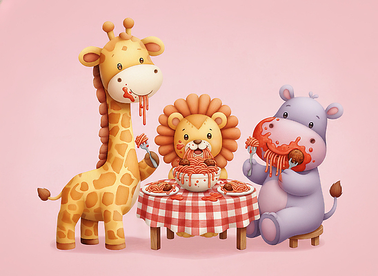 JPG 동물 캐릭터 음식 분홍색 백그라운드 일러스트 탁자 디저트 함께함 파스타 스파게티 친구 과자 식사 모임 사자 기린 즐거움 히말라야 홈파티 아기자기 국내일러스트 AI일러스트 AI콘텐츠 감정 컬러 가구 컨셉 포유류 관계 서양음식 파티 파일형식 산맥