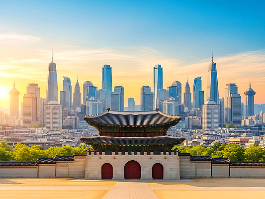 JPG 편집이미지 전통 건축 문화 여행 하늘 서울 풍경 일몰 궁전 공간 도시 경복궁 이미지편집 AI컴퓨터그래픽 AI콘텐츠 고건축 한국 노을 파일형식