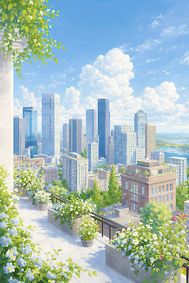 JPG 나무 계절 꽃 길 화초 여행 일러스트 자연 아파트 풍경 빌딩 초록색 햇빛 정원 공간 발코니 도시 옥상 평지 풍경화 루프탑 국내일러스트 AI일러스트 AI콘텐츠 식물 컬러 주택 건물 태양 파티 땅 그림 생태계 파일형식