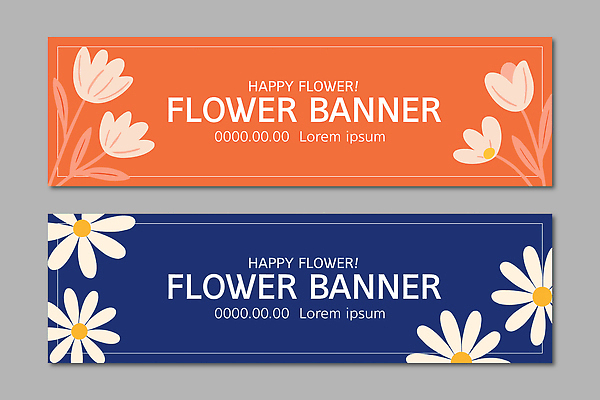 템플릿 디자인 배너 배너템플릿 가로배너 꽃 예술 백그라운드 도안 그래픽 장식 파란색 세트 주황색 튤립 현수막 데이지 배너세트 AI파일 식물 컬러 가로 파일형식 벡터