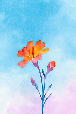 JPG 식물 꽃 예술 컬러 백그라운드 일러스트 자연 하늘 생명 장식 여름 노란색 주황색 봄 꽃집 원예 봉오리 국내일러스트 AI일러스트 AI콘텐츠 계절 취미 상점 생태계 파일형식