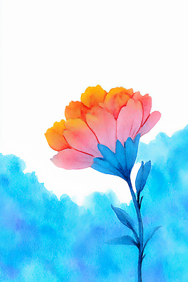 JPG 식물 디자인 꽃 화초 예술 컬러 일러스트 자연 생명 수채화 정원 원예 파란배경 국내일러스트 AI일러스트 AI콘텐츠 백그라운드 취미 파란색 생태계 파일형식