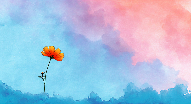 JPG 식물 꽃 예술 컬러 백그라운드 한송이 일러스트 자연 하늘 수채화 풍경 초원 여름 노란색 봄 그리기 조화 단순화된 국내일러스트 AI일러스트 AI콘텐츠 1 계절 모션 생태계 송이 파일형식