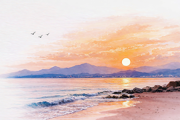 JPG 여유 물결 바다 여행 일러스트 자연 조류 하늘 낚시 산 풍경 해변 평화 일출 수영 일몰 산책 수평선 국내일러스트 AI일러스트 AI콘텐츠 동물 감정 컨셉 레저 휴식 노을 수상스포츠 생태계 파일형식