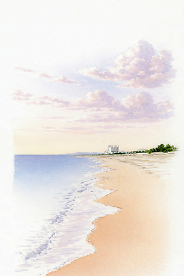 JPG 물결 파도 바다 여행 일러스트 자연 하늘 아침 휴식 풍경 해변 건물 일상 여름 모래사장 오후 수평선 국내일러스트 AI일러스트 AI콘텐츠 주간 건축물 계절 컨셉 라이프 생태계 파일형식