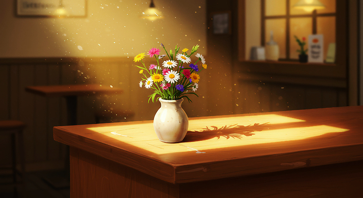 JPG 식물 꽃 음료 일러스트 자연 탁자 따뜻함 일상 장식 인테리어 햇빛 식사 공간 카페 방 분위기 오후 Vase 차분 국내일러스트 AI일러스트 AI콘텐츠 디자인 가구 컨셉 라이프 태양 상점 생태계 파일형식