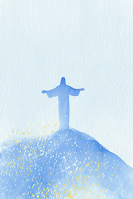 JPG 기독교 종교 길 예술 백그라운드 일러스트 자연 하늘 수채화 산 풍경 파란색 세계 조형물 동상 평화 보라색 예수 높이 언덕 그림 기념물 국내일러스트 AI일러스트 AI콘텐츠 컬러 컨셉 미술 신_종교 생태계 파일형식