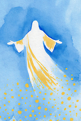 JPG 감정 기독교 종교 예술 상징 일러스트 하늘 수채화 형상 풍경 빛 노란색 물감 흰색 표현 점 예수 그림 신성 신화 국내일러스트 AI일러스트 AI콘텐츠 컬러 미술도구 신_종교 파일형식