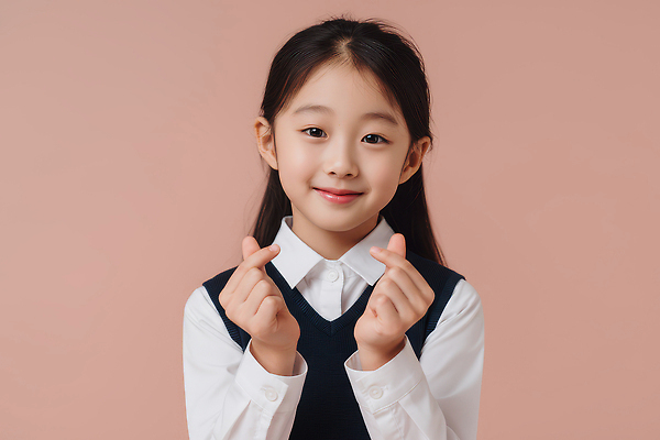 JPG 편집이미지 행복 교복 어린이 분홍색 백그라운드 손가락 표정 초등학교 사랑 미소 웃음 기쁨 하트 소통 의료성형뷰티 편집실사 AI인물포토 AI콘텐츠 모양 손 옷 감정 컬러 컨셉 학교 사람 CG 파일형식 AI포토