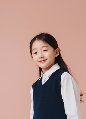 JPG 편집이미지 긴머리 옷 교복 어린이 포즈 백그라운드 학교 스튜디오 표정 초등학교 미소 소녀 머리카락 촬영 장면 의료성형뷰티 편집실사 AI인물포토 AI콘텐츠 헤어스타일 여자 교육 사람 머리 CG 파일형식 AI포토