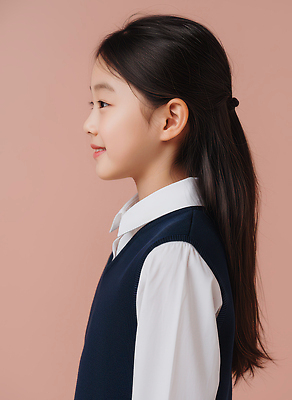 JPG 편집이미지 학생 긴머리 교복 어린이 생머리 표정 초등학교 소녀 앞모습 옆모습 의료성형뷰티 분홍색배경 편집실사 AI인물포토 AI콘텐츠 헤어스타일 옷 여자 뷰포인트 분홍색 백그라운드 학교 사람 CG 파일형식 AI포토