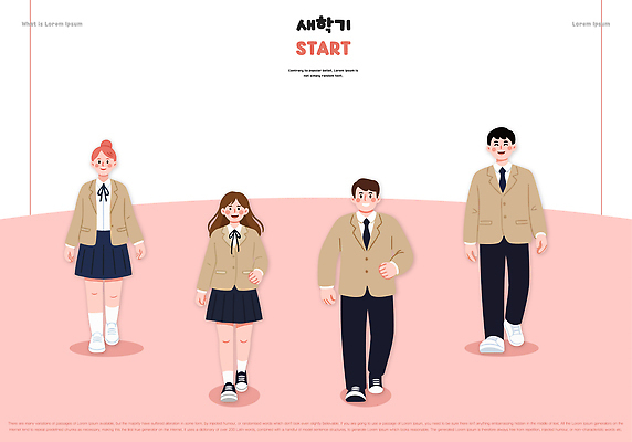 캐릭터 학생 디자인 교육 교복 일러스트 학교 모션 청소년 협력 그래픽 친구 걷기 그룹 동료 신학기 시작 창의성 국내일러스트 AI파일 옷 관계 사람 파일형식 벡터