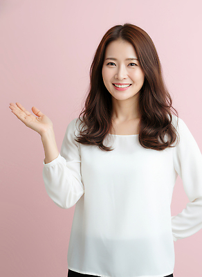 JPG 편집이미지 헤어스타일 손 옷 여자 표정 서기 웃음 팔짱 가리킴 분위기 편안함 방향 탈모 의료성형뷰티 분홍색배경 편집실사 AI인물포토 AI콘텐츠 분홍색 백그라운드 컨셉 모션 사람 손짓 신체부위 감각 CG 증상 파일형식 AI포토