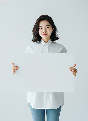 JPG 편집이미지 옷 백그라운드 비즈니스 직장 웃음 사람 일상 앞모습 세로 촬영 양손 흰색 청바지 판 의료성형뷰티 편집실사 AI인물포토 AI콘텐츠 손 뷰포인트 컬러 회사 바지 표정 라이프 CG 파일형식 AI포토