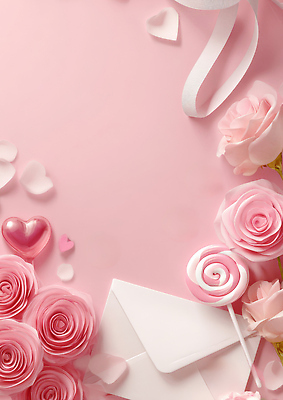 JPG 편집이미지 디자인 꽃 분홍색 백그라운드 기념 발렌타인데이 사탕 사랑 장식 장미 기쁨 하트 파스텔 순간 이미지편집 AI컴퓨터그래픽 AI콘텐츠 모양 식물 감정 컬러 데이이벤트 학용품 디저트 파일형식