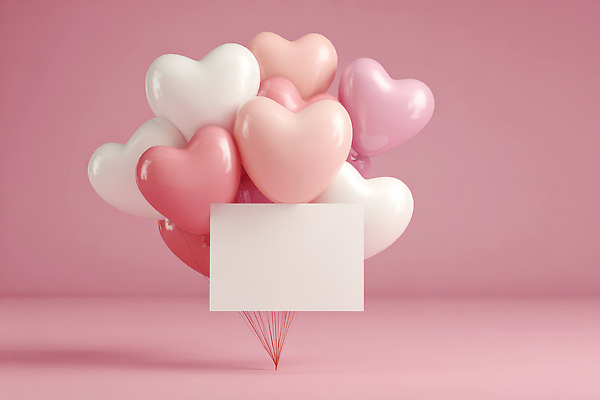 JPG 편집이미지 기념일 분홍색 백그라운드 기념 발렌타인데이 사랑 이벤트 장식 파티 흰색 하트 축하 오브젝트 풍선 행사장 이미지편집 AI컴퓨터그래픽 AI콘텐츠 모양 감정 컬러 컨셉 데이이벤트 공간 파일형식