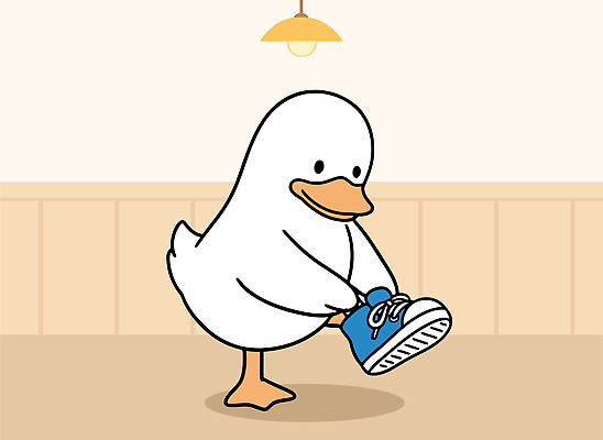 교육 감정 컨셉 모션 조류 표정 내부 파일형식 벡터 오리 신발 끈 묶기 실내 백그라운드 동물 즐거움 웃음 상상 놀이 컬러 패션 캐릭터 아기자기 일러스트 국내일러스트 AI파일 입학 신학기