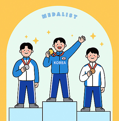 감정 아시아 스포츠 올림픽 컨셉 사람 최고 상_우승 메달 파일형식 벡터 시상대 금메달 한국 운동선수 기쁨 응원 경기 트로피 우승 청소년 남자 캐릭터 협력 상징 축제 결과 국내일러스트 AI파일 일러스트 동계올림픽