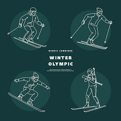 계절 선 스포츠 올림픽 컨셉 스키 겨울스포츠 스키장 건강 경기 스케이팅 봉사 파일형식 벡터 노르딕복합 운동선수 포즈 기술 겨울 스키타기 연습 경쟁 협력 피겨스케이팅 슬로프 자선 스키점프 스노우 운동 액션 국내일러스트 AI파일 일러스트 라인아트 동계올림픽
