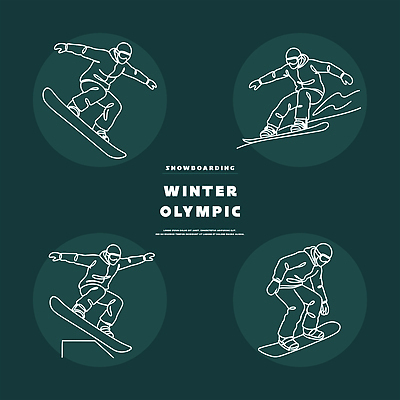 계절 선 스포츠 올림픽 컨셉 보드_스포츠 파일형식 벡터 스노우보드 운동선수 기술 포즈 산 겨울스포츠 경쟁 협력 연습 겨울 순간 국내일러스트 AI파일 일러스트 라인아트 동계올림픽