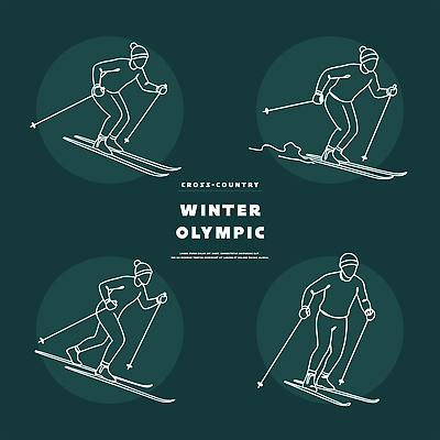 계절 선 스포츠 올림픽 컨셉 겨울스포츠 건강 파일형식 벡터 크로스컨트리 스키 겨울 운동 사람 모션 포즈 경기 산 체육 경쟁 협력 트랙 준비 연습 국내일러스트 AI파일 일러스트 라인아트 동계올림픽