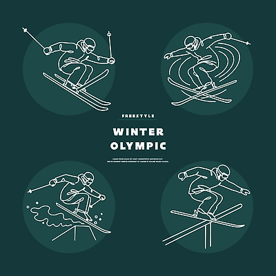 계절 선 스포츠 올림픽 스키 겨울스포츠 스키장 파일형식 벡터 운동선수 겨울 묘기 기술 슬로프 연습 도전 스키타기 국내일러스트 AI파일 일러스트 라인아트 동계올림픽