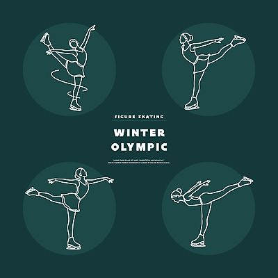 선 스포츠용품 스포츠 올림픽 건강 이벤트 스케이팅 춤 파일형식 벡터 피겨스케이팅 운동선수 포즈 운동 디자인 경기 스케이트 기술 그림 무대 공연 회전 발레 모션 국내일러스트 AI파일 일러스트 라인아트 동계올림픽