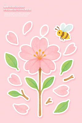 식물 꽃 컬러 생태계 파일형식 스티커 수채화 분홍색 꽃잎 잎 그림 디자인 예술 자연 취미 꾸미기 장식 오브젝트 백그라운드 디지털아트 일러스트 국내일러스트 PSD