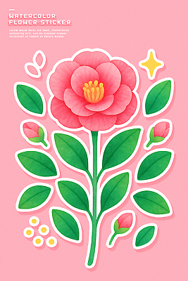 식물 컬러 미술도구 파일형식 꽃 스티커 수채화 분홍색 디자인 예술 잎 봉우리 백그라운드 장식 나무 그래픽 표현 그림 조화 물감 일러스트 국내일러스트 PSD