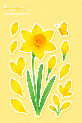 식물 계절 꽃 컬러 곤충 컨셉 무늬 취미 생태계 파일형식 수채화 노란색 스티커 나비 디자인 꽃잎 그래픽 벡터 자연 예술 장식 창의성 화사함 상상력 패턴 원예 봄 일러스트 국내일러스트 PSD