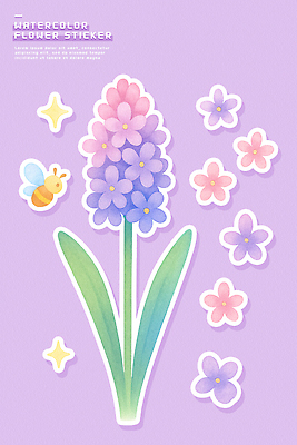 식물 계절 컬러 생태계 파일형식 스티커 꽃 보라색 백그라운드 장식 아이템 그래픽 수채화 디자인 예술 정원 봄 자연 그림 일러스트 국내일러스트 PSD