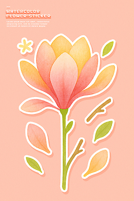 식물 컬러 컨셉 생태계 파일형식 꽃 분홍색 수채화 잎 그림 디자인 백그라운드 예술 자연 스티커 장식 화사함 창의성 단순화된 배열 일러스트 국내일러스트 PSD