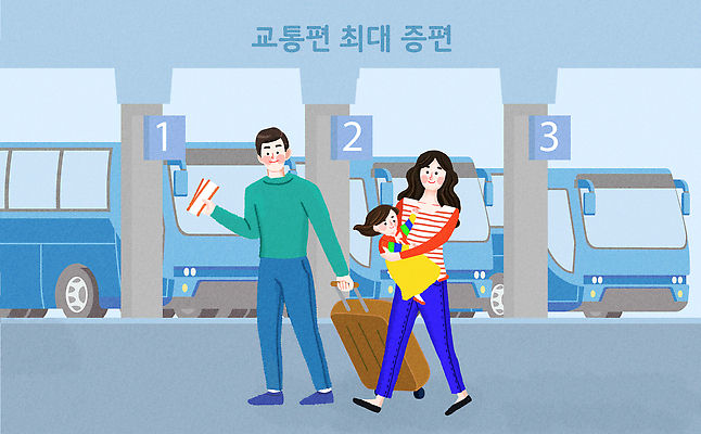 전통 명절 기념일 육상교통 컨셉 가방 가족 관계 대중교통 사람 파일형식 확대 여행 아빠 엄마 어린이 짐 준비 출발 대기 버스 터미널 오후 이동 휴가 여행가방 PSD 국내일러스트 일러스트 설날