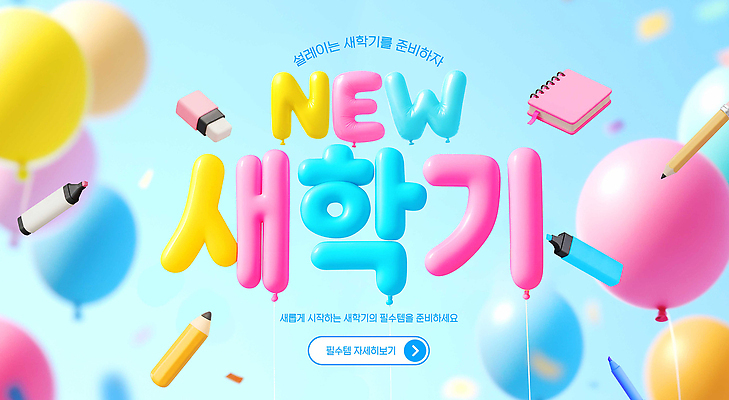 PSD 편집이미지 학생 교육 컬러 학교 색연필 학습 공책 도구 오브젝트 신학기 시작 준비 풍선 창의력 이미지편집 문구용품 학용품 파일형식