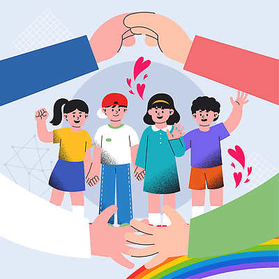 손 행복 어린이 컬러 일러스트 모션 협력 함께함 사랑 여러명 우정 모임 에너지 표현 연결 긍정 소통 친목 국내일러스트 AI파일 감정 다수 컨셉 사람 신체부위 친구 파일형식 벡터