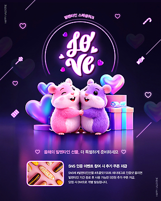 PSD 동물 편집이미지 캐릭터 디자인 기념일 분홍색 발렌타인데이 선물 사랑 파란색 귀여움 하트 축하 이미지 햄스터 소셜미디어 프로모션 이미지편집 모양 감정 컬러 컨셉 데이이벤트 이벤트 반려동물 설치류 파일형식