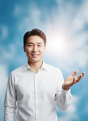 JPG 편집이미지 손 옷 남자 포즈 백그라운드 모션 하늘 표정 미소 사람 손짓 메시지 분위기 긍정적 은혜 의료성형뷰티 편집실사 AI인물포토 AI콘텐츠 감정 컨셉 신체부위 CG 파일형식 AI포토