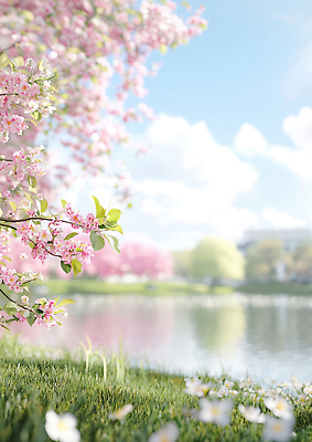 JPG 나무 편집이미지 꽃 호수 여유 자연 하늘 풍경 잔디 소풍 봄 벚꽃 물가 편집실사 AI포토 AI콘텐츠 식물 계절 감정 야외활동 CG 생태계 파일형식