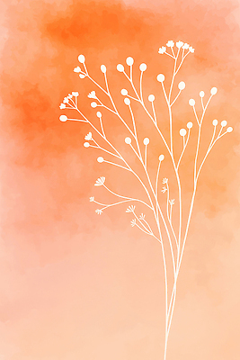 JPG 모양 식물 디자인 꽃 줄기 컬러 백그라운드 잎 겨울 일러스트 자연 추상 수채화 그래픽 주황색 흰색 그리기 크기 꽃봉오리 그림 국내일러스트 AI일러스트 AI콘텐츠 계절 무늬 모션 생태계 파일형식