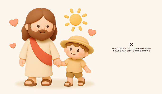 PSD 편집이미지 행복 기독교 어린이 형상 사랑 소년 햇빛 걷기 손잡기 예수 그림 장면 여름성경학교 편집3D 남자 감정 종교 모션 사람 태양 3D 신_종교 성경학교 파일형식 여름_계절