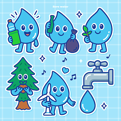 식물 감정 컨셉 자연 재질 발전소 절약 그린에너지 보호 사회이슈 파일형식 벡터 물방울 캐릭터 귀여움 물절약 플라스틱 쓰레기 나무 풍력에너지 발전기 수도꼭지 환경 아이디어 창의성 디자인 그림 즐거움 메시지 일러스트 국내일러스트 AI파일 자연보호 환경보전