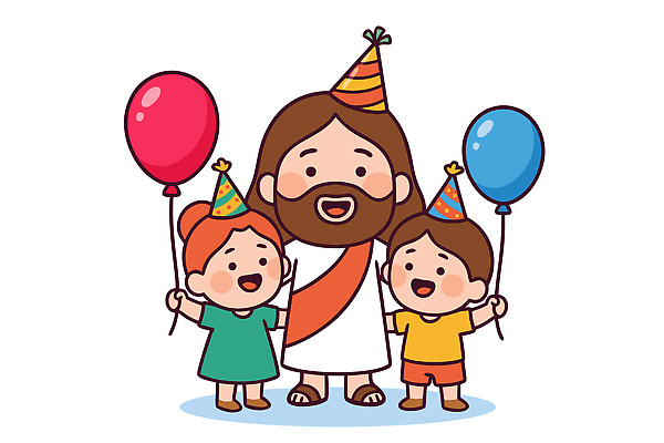 기념일 감정 종교 컨셉 관계 표정 사람 이벤트 신_종교 파일형식 벡터 예수 어린이 파티 풍선 생일 축하 기쁨 즐거움 친구 가족 만남 소통 웃음 축제 모션 놀이 초대 일러스트 국내일러스트 AI파일 천주교 기독교