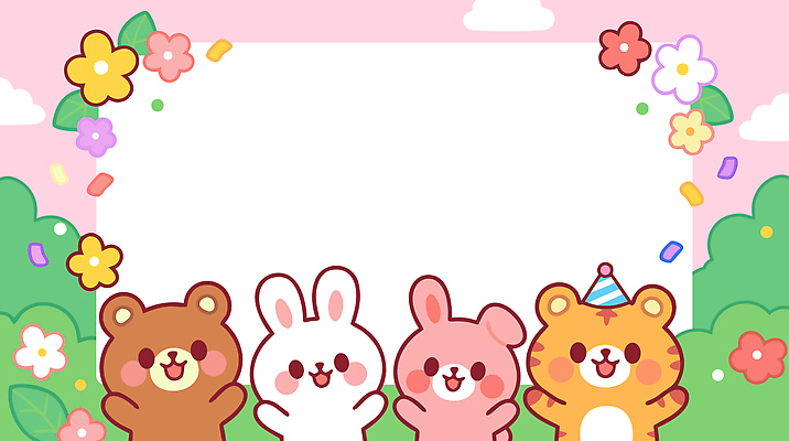 식물 동물 감정 컬러 컨셉 포유류 관계 표정 사람 반려동물 파일형식 벡터 곰 토끼 꽃 캐릭터 백그라운드 분홍색 친구 귀여움 축제 웃음 장식 놀이 어린이 기쁨 장면 일러스트 국내일러스트 AI파일 호랑이