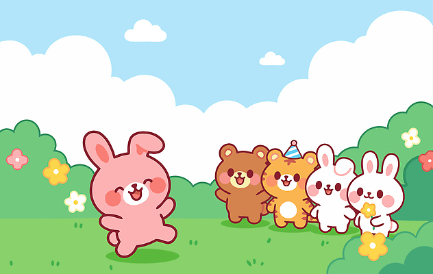 식물 동물 감정 컨셉 포유류 관계 문화예술 표정 사람 반려동물 생태계 파일형식 벡터 토끼 곰 초원 놀이 친구 웃음 춤 귀여움 캐릭터 하늘 꽃 자연 어린이 즐거움 모션 일러스트 국내일러스트 AI파일 호랑이