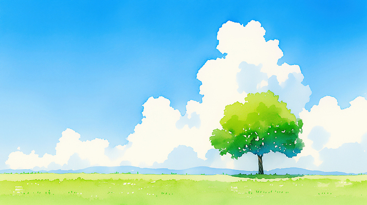 JPG 나무 구름 사계절 일러스트 자연 하늘 산 풍경 초원 초록색 빛 햇빛 태양 봄 시골 땅 아래 국내일러스트 AI일러스트 AI콘텐츠 자연요소 식물 계절 컬러 방향 생태계 위치 파일형식