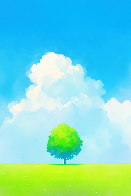 JPG 나무 구름 하늘색 일러스트 자연 하늘 생명 밝음 풍경 초원 초록색 여름 파란색 햇빛 평화 봄 그림 클라우드서비스 평원 국내일러스트 AI일러스트 AI콘텐츠 자연요소 식물 계절 컬러 컨셉 태양 서비스 생태계 파일형식